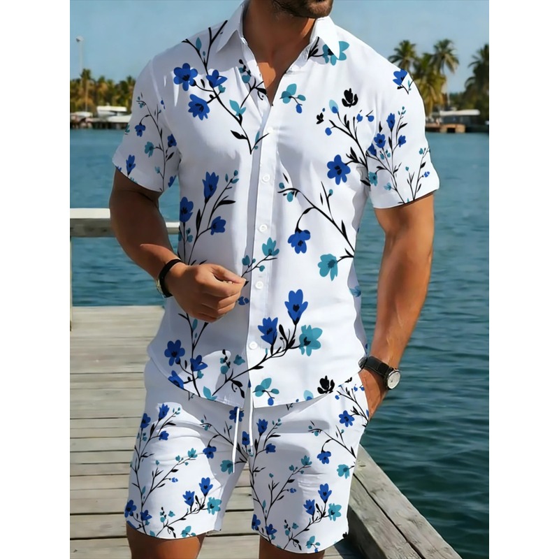 Printed Floral Shirt - Herenset met bloemenprint, korte mouwen, shirt