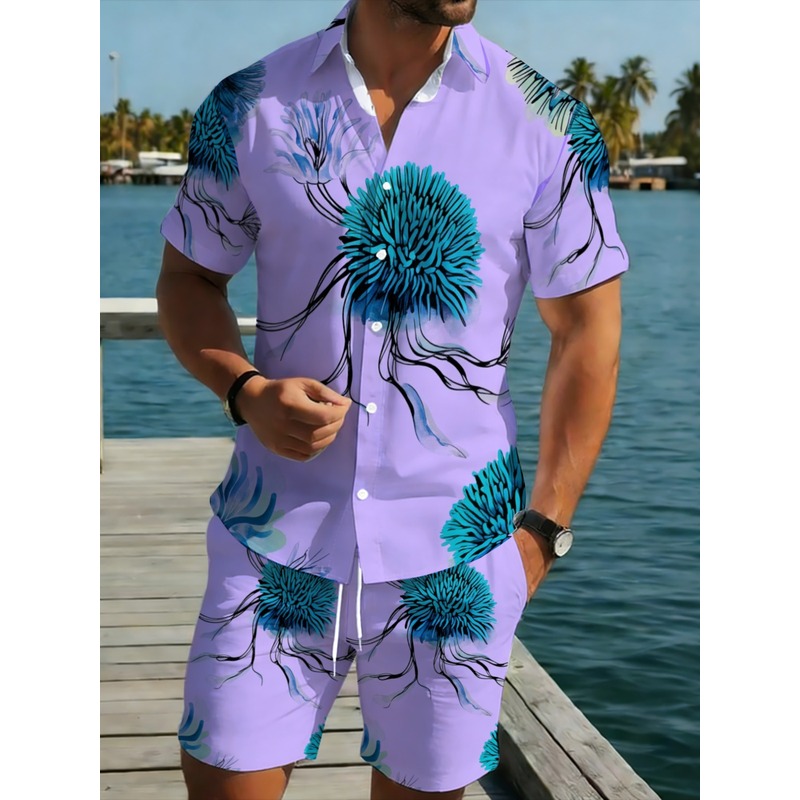 Printed Floral Shirt - Heren Hawaiiaans overhemd en shorts set,