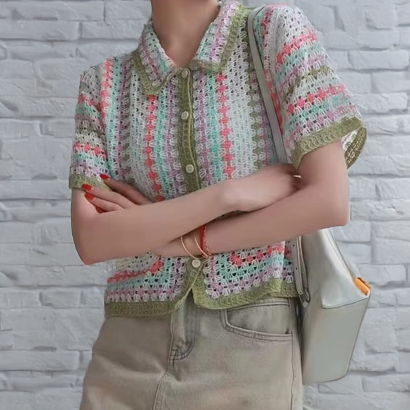 Crochet Top Boho - Geknoopte gehaakte blouse voor dames, korte