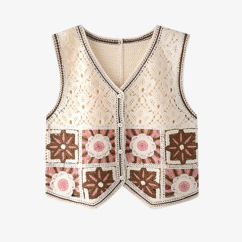 Crochet Top Boho - Oma vierkant gehaakt vest vrouw pure