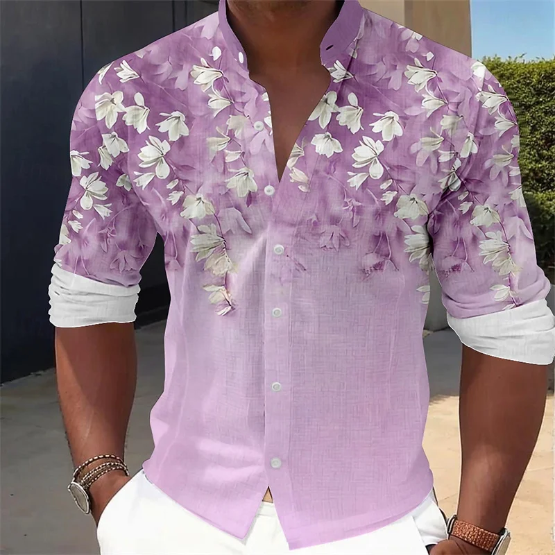 Printed Floral Shirt - Herenoverhemd met bloemenprint en lange mouwen,