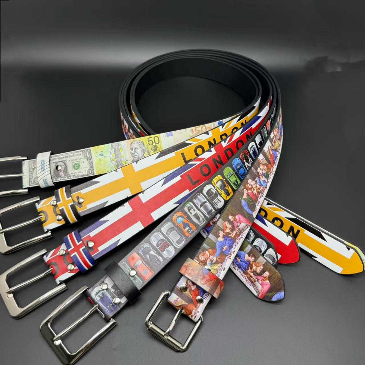 Vintage Fashion London - Amerikaanse vintage unisex PU-riem met all-over