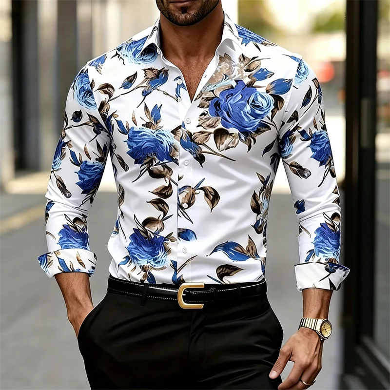 Printed Floral Shirt - Herenoverhemd met lange mouwen en bloemenprint,