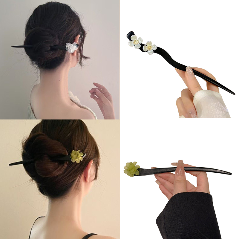 Vintage Fashion Jewelry - Vintage Chinese Stijl Houten Bloem Haar