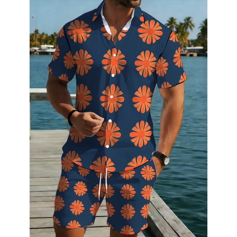 Printed Floral Shirt - herenshirt met korte mouwen en korte