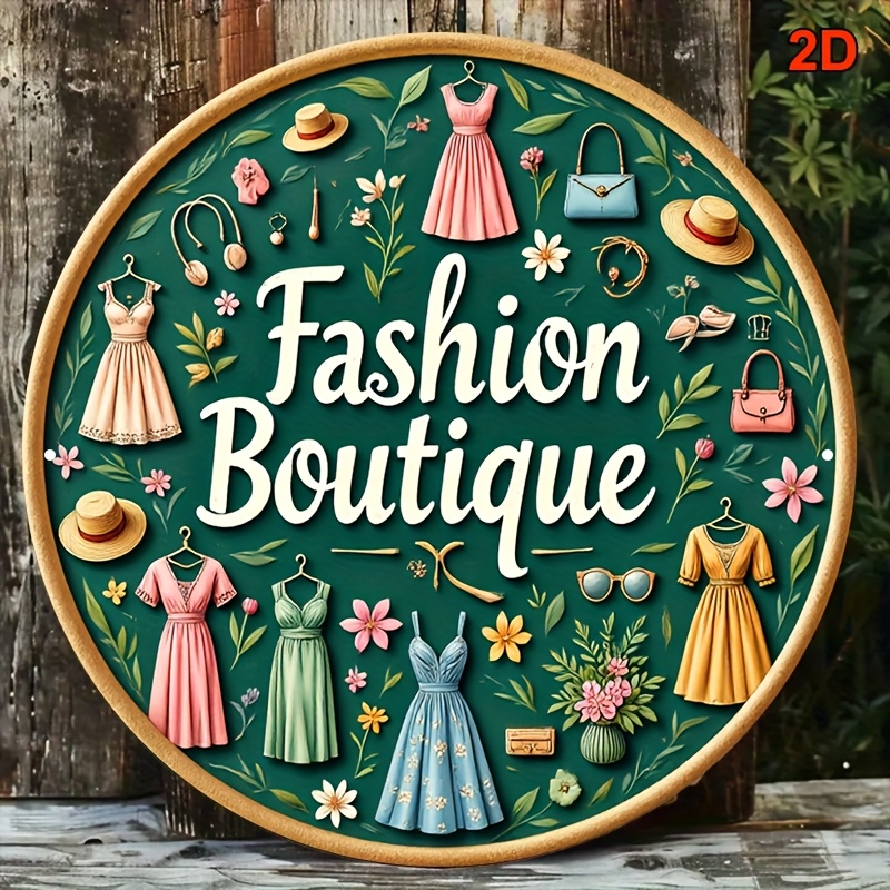 Vintage Fashion Store - Vintage mode metalen wandbord, 20x20cm bloemenmannequin