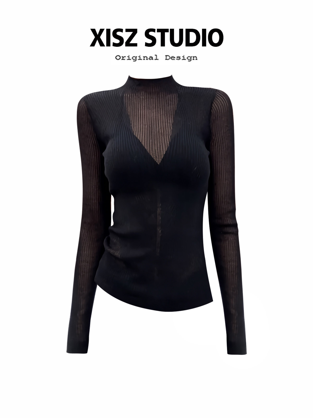 Turtleneck Knit 90S - Vrouwen Zwart GothicT-shirt Harajuku Y2k Tee